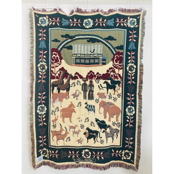 Williamsburg Noah's Ark Throw Blanket Tapestry Goodwin Weavers 100% Cotton Thick - Picture 3 of 10